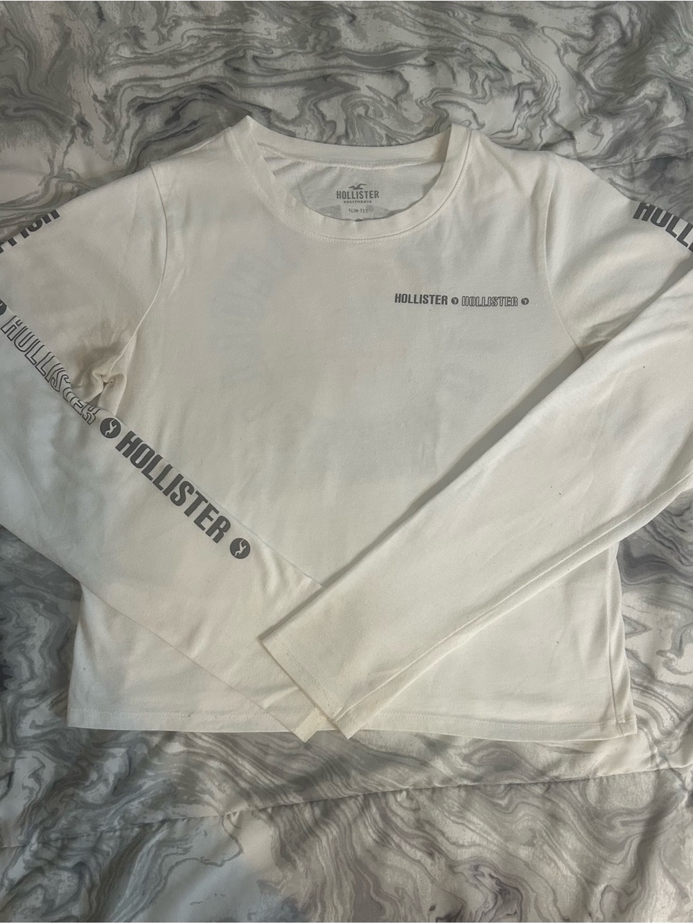 Hollister Cream Long-Sleeve Logo Tee with Sleeve Print